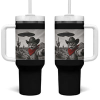 Vintage UFO Cowboy Cat Tumbler With Handle Retro 90s Western Rodeo Kitten Cat Selfie With Alien UFO - Wonder Print Shop