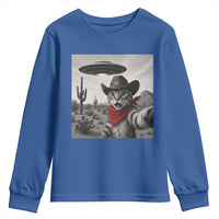 Vintage UFO Cowboy Cat Youth Sweatshirt Retro 90s Western Rodeo Kitten Cat Selfie With Alien UFO - Wonder Print Shop