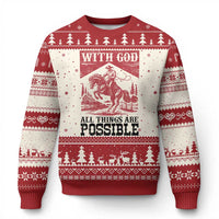 Christian Cowboy Ugly Christmas Sweater Vintage Christian All Things Are Possible Encouraging Bible Verse