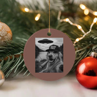 Dog Selfie With Alien UFO Ceramic Ornament Funny Fishing Golden Retriever Smoking Dog Lover - Wonder Print Shop
