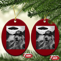 Dog Selfie With Alien UFO Ceramic Ornament Funny Fishing Golden Retriever Smoking Dog Lover - Wonder Print Shop