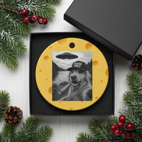 Dog Selfie With Alien UFO Ceramic Ornament Funny Fishing Golden Retriever Smoking Dog Lover - Wonder Print Shop