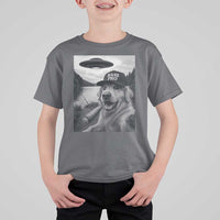 Dog Selfie With Alien UFO T Shirt For Kid Funny Fishing Golden Retriever Smoking Dog Lover - Wonder Print Shop