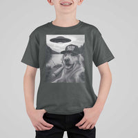 Dog Selfie With Alien UFO T Shirt For Kid Funny Fishing Golden Retriever Smoking Dog Lover - Wonder Print Shop