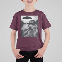 Dog Selfie With Alien UFO T Shirt For Kid Funny Fishing Golden Retriever Smoking Dog Lover - Wonder Print Shop