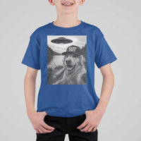 Dog Selfie With Alien UFO T Shirt For Kid Funny Fishing Golden Retriever Smoking Dog Lover - Wonder Print Shop