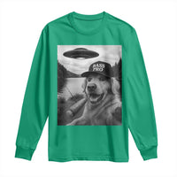 Dog Selfie With Alien UFO Long Sleeve Shirt Funny Fishing Golden Retriever Smoking Dog Lover - Wonder Print Shop