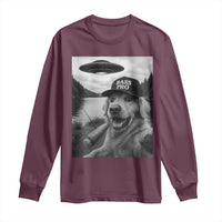 Dog Selfie With Alien UFO Long Sleeve Shirt Funny Fishing Golden Retriever Smoking Dog Lover - Wonder Print Shop