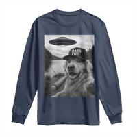 Dog Selfie With Alien UFO Long Sleeve Shirt Funny Fishing Golden Retriever Smoking Dog Lover - Wonder Print Shop