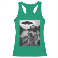 Dog Selfie With Alien UFO Racerback Tank Top Funny Fishing Golden Retriever Smoking Dog Lover - Wonder Print Shop