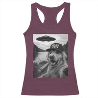 Dog Selfie With Alien UFO Racerback Tank Top Funny Fishing Golden Retriever Smoking Dog Lover - Wonder Print Shop