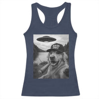 Dog Selfie With Alien UFO Racerback Tank Top Funny Fishing Golden Retriever Smoking Dog Lover - Wonder Print Shop