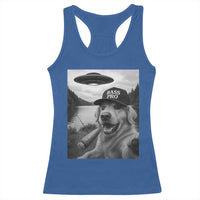Dog Selfie With Alien UFO Racerback Tank Top Funny Fishing Golden Retriever Smoking Dog Lover - Wonder Print Shop