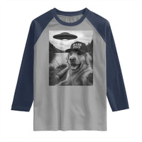 Dog Selfie With Alien UFO Raglan Shirt Funny Fishing Golden Retriever Smoking Dog Lover - Wonder Print Shop