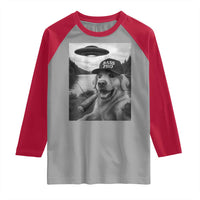 Dog Selfie With Alien UFO Raglan Shirt Funny Fishing Golden Retriever Smoking Dog Lover - Wonder Print Shop