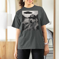 Dog Selfie With Alien UFO T Shirt For Women Funny Fishing Golden Retriever Smoking Dog Lover - Wonder Print Shop