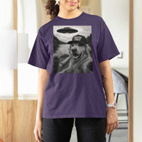 Dog Selfie With Alien UFO T Shirt For Women Funny Fishing Golden Retriever Smoking Dog Lover - Wonder Print Shop