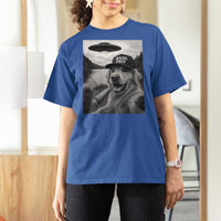 Dog Selfie With Alien UFO T Shirt For Women Funny Fishing Golden Retriever Smoking Dog Lover - Wonder Print Shop