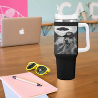 Dog Selfie With Alien UFO Tumbler With Handle Funny Fishing Golden Retriever Smoking Dog Lover - Wonder Print Shop