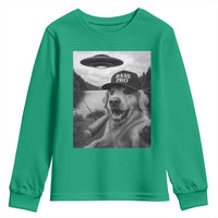 Dog Selfie With Alien UFO Youth Sweatshirt Funny Fishing Golden Retriever Smoking Dog Lover - Wonder Print Shop