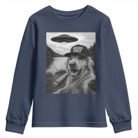 Dog Selfie With Alien UFO Youth Sweatshirt Funny Fishing Golden Retriever Smoking Dog Lover - Wonder Print Shop
