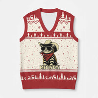 Vintage Cowboy Cat V-Neck Knit Sweater Vest Retro 90s Western Country Rodeo Meowdy Partner - Wonder Print Shop