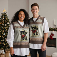 Vintage Cowboy Cat V-Neck Knit Sweater Vest Retro 90s Western Country Rodeo Meowdy Partner - Wonder Print Shop