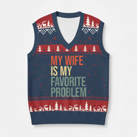 My Wife Is My Favorite Problem Funny V-Neck Knit Sweater Vest Retro 70s Husband Graphic