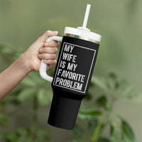 My Wife Is My Favorite Problem Funny Husband Tumbler With Handle Distressed Graphic