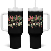 Funny Mahjong Lovers Tumbler With Handle Funny Mahjong Lovers Chinese Game Floral Vintage Aesthetic Graphic