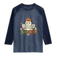 Halloween Ghost Playing Mahjong Spooky Boo Funny Costume Raglan Shirt Mahjong Lover Gift