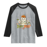 Halloween Ghost Playing Mahjong Spooky Boo Funny Costume Raglan Shirt Mahjong Lover Gift