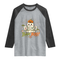 Halloween Ghost Playing Mahjong Spooky Boo Funny Costume Raglan Shirt Mahjong Lover Gift