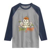 Halloween Ghost Playing Mahjong Spooky Boo Funny Costume Raglan Shirt Mahjong Lover Gift