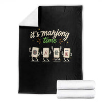 Its Mahjong Time Throw Blanket Funny Cartoon Mahjong Tiles Gathering Game Night
