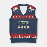Its Mahjong Time V-Neck Knit Sweater Vest Funny Cartoon Mahjong Tiles Gathering Game Night