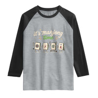 Its Mahjong Time Raglan Shirt Funny Cartoon Mahjong Tiles Gathering Game Night