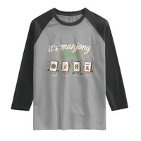 Its Mahjong Time Raglan Shirt Funny Cartoon Mahjong Tiles Gathering Game Night