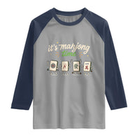 Its Mahjong Time Raglan Shirt Funny Cartoon Mahjong Tiles Gathering Game Night