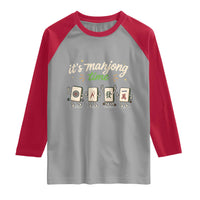 Its Mahjong Time Raglan Shirt Funny Cartoon Mahjong Tiles Gathering Game Night
