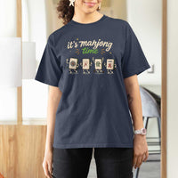 Its Mahjong Time T Shirt For Women Funny Cartoon Mahjong Tiles Gathering Game Night