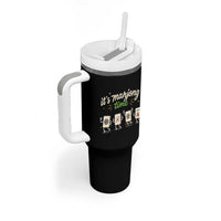 Its Mahjong Time Tumbler With Handle Funny Cartoon Mahjong Tiles Gathering Game Night