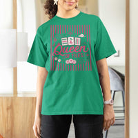 Queen Of Tiles Pink Mahjong Lover Game Night Graphic T Shirt For Women