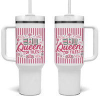 Queen Of Tiles Pink Mahjong Lover Game Night Graphic Tumbler With Handle