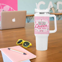 Queen Of Tiles Pink Mahjong Lover Game Night Graphic Tumbler With Handle