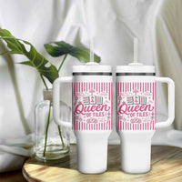 Queen Of Tiles Pink Mahjong Lover Game Night Graphic Tumbler With Handle