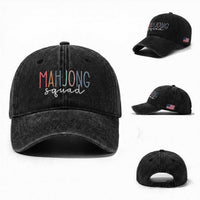 Mahjong Lovers Mahj Squad Washed Cotton Baseball Cap Boho Pastel Cute Game Night Graphic