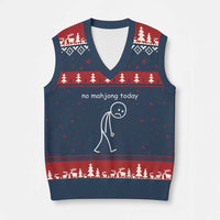 Funny Mahjong Lover V-Neck Knit Sweater Vest No Mahjong Today Sad Stickman Meme Graphic