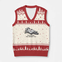 Funny Raccoon Mahjong Lovers V-Neck Knit Sweater Vest Discarded The Wrong Tile