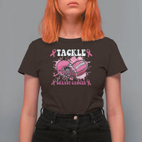 Tackle Football Breast Cancer Awareness T Shirt For Women Pink Ribbon Boys Kid - Wonder Print Shop